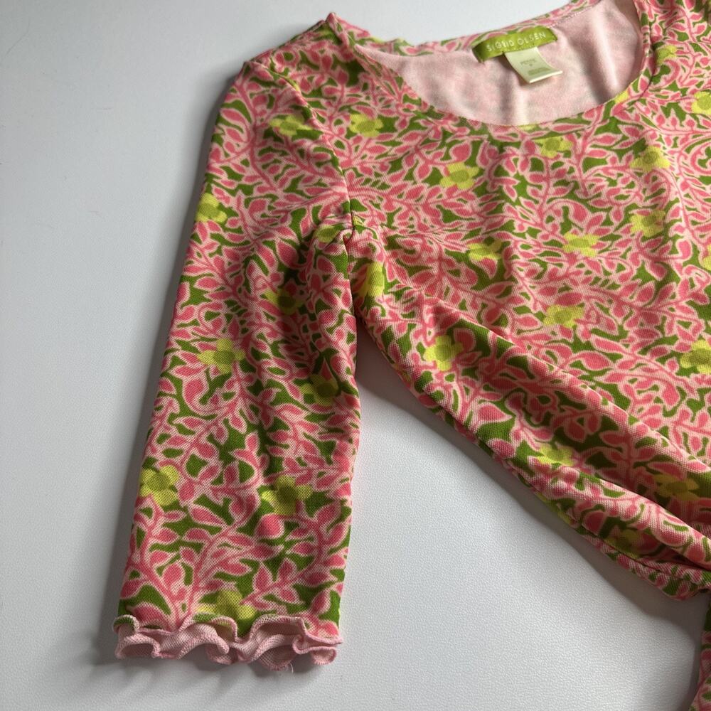Sigrid Olsen Pink Green Mesh Size Pp Top Retro Fl… - image 6